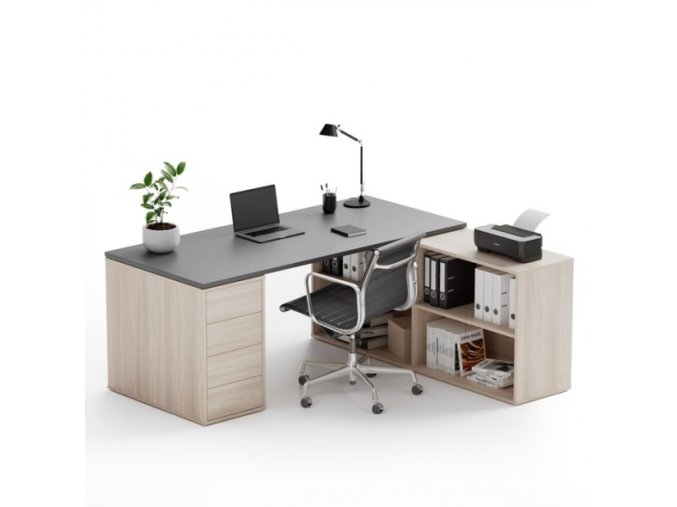 Kancelářský psací stůl s úložným prostorem BLOCK B04, dub přírodní/grafit