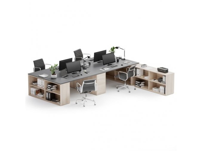 Kancelářský psací stůl s úložným prostorem BLOCK B05, dub přírodní/grafit