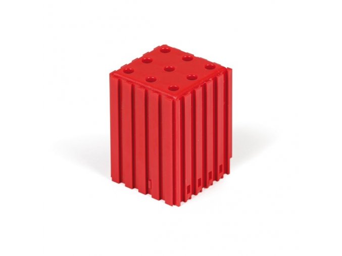 Plastový box na nářadí s válcovou stopkou D5, modul 5x5, 9 dutin, červená