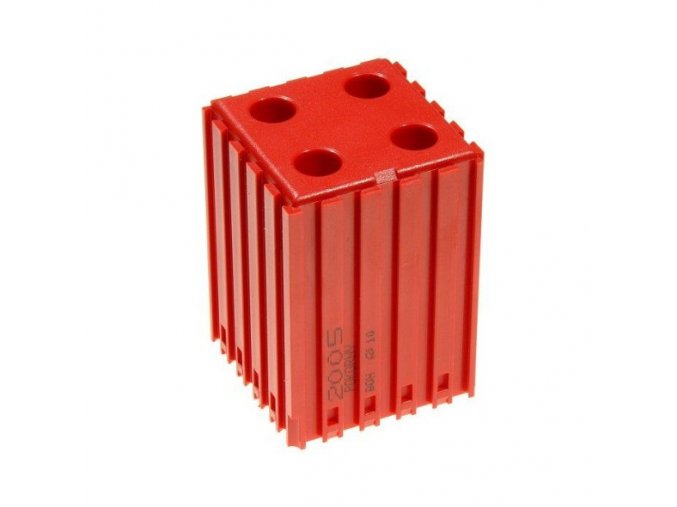 Plastový box na nářadí s válcovou stopkou D10, modul 5x5, 4 dutiny, červená