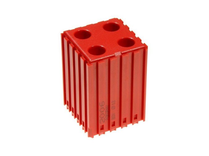 plastovy box na naradi s valcovou stopkou d12 modul 5x5 4 dutiny cervena 35560