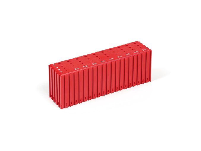 Plastový box pro ukládání vrtáků o průměru 1–4,9 mm, modul 20x5, 40 dutin, červená