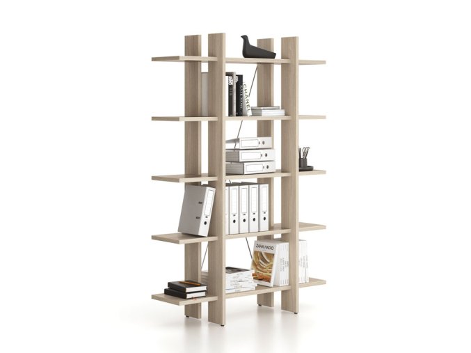 Kancelářský regál vysoký krátký SOLID, 1250 x 400 x 1825 mm, dub přírodní