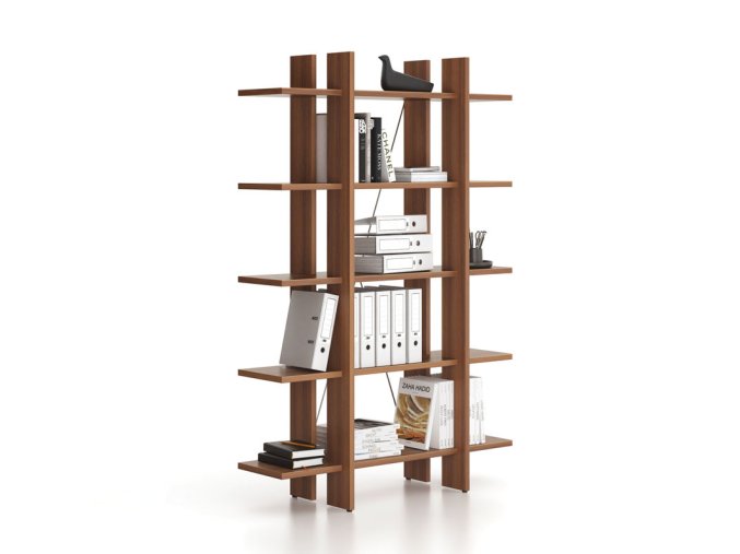 Kancelářský regál vysoký krátký SOLID, 1250 x 400 x 1825 mm, ořech