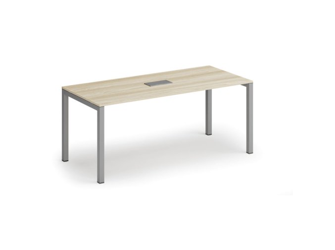 Jednací stůl PRIMO SQUARE, 180x80 cm, dub přírodní + stolní zásuvka TYP IV, stříbrná