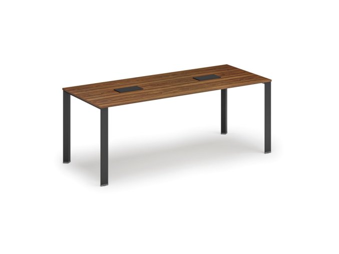 Jednací stůl PRIMO INFINITY, 200x90 cm, ořech + 2x stolní zásuvka TYP II, černá