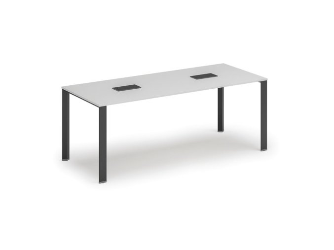 Jednací stůl PRIMO INFINITY, 200x90 cm, bílá + 2x stolní zásuvka TYP II, černá