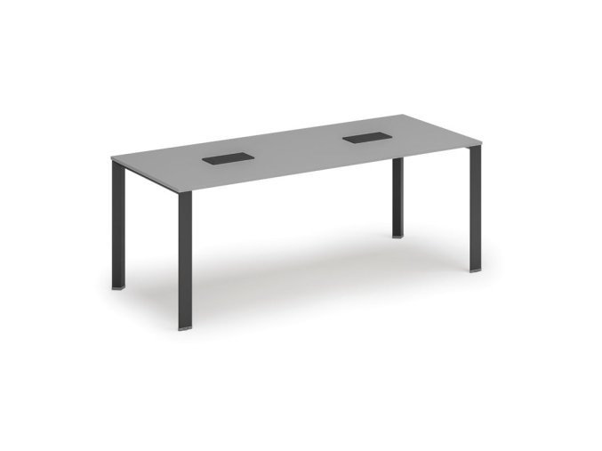 Jednací stůl PRIMO INFINITY, 200x90 cm, šedá + 2x stolní zásuvka TYP V, černá