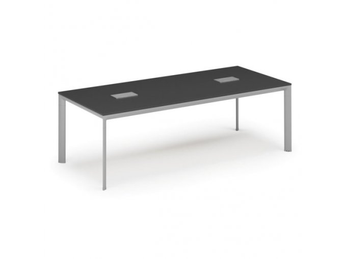 Stůl INVITATION 2400 x 1200 x 740, grafit + 2x stolní zásuvka TYP II, stříbrná