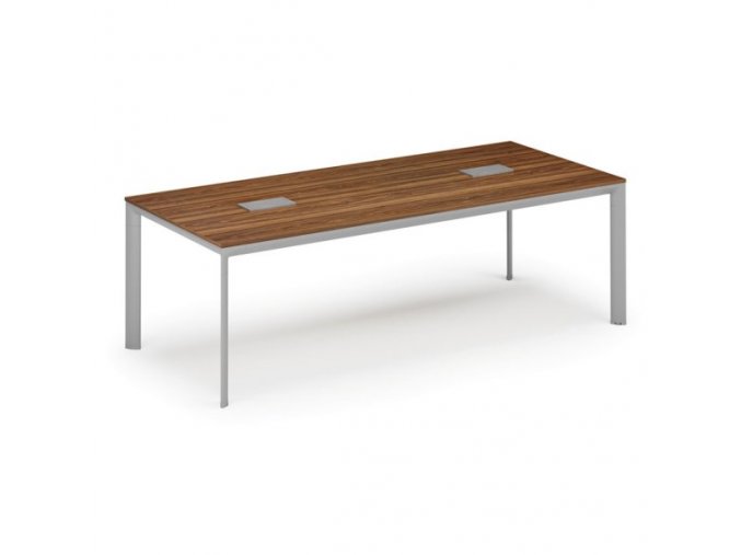 Stůl INVITATION 2400 x 1200 x 740, ořech + 2x stolní zásuvka TYP III, stříbrná
