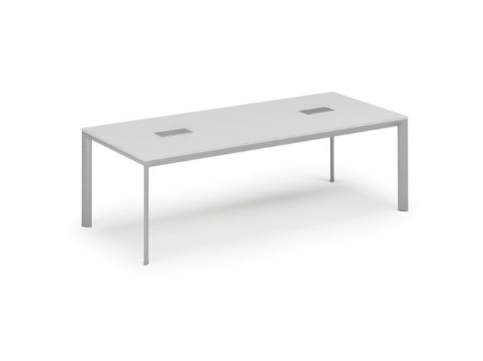 Stůl INVITATION 2400 x 1200 x 740, bílá + 2x stolní zásuvka TYP III, stříbrná