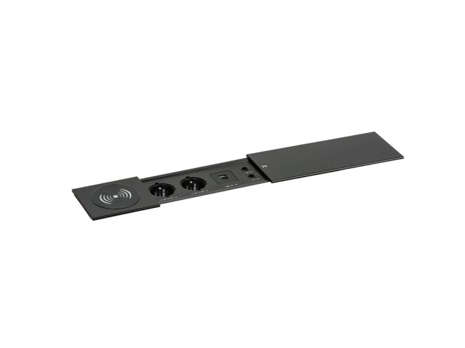 zasuvkovy box typ v posuvny kryt 2x zasuvka nabijeci usb a c porty 2x rj45 port 1x bezdratova nabijecka cerna 36018