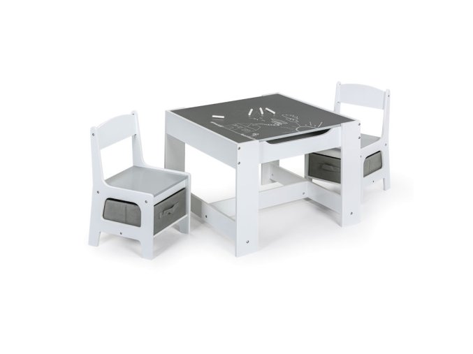 set detskeho stolu se 2 zidlemi multi bila seda 36928