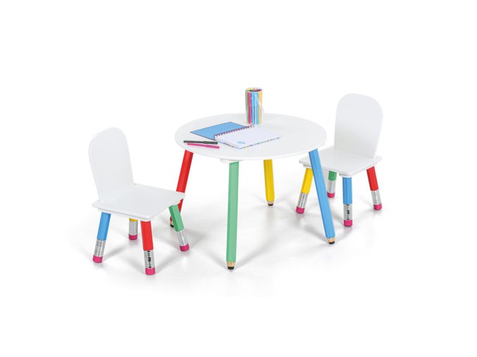 set detskeho stolu se 2 zidlemi pastell bila kombinace barev 36932