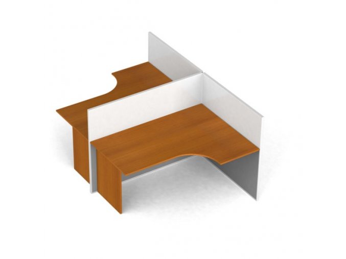 Rohový kancelářský pracovní stůl PRIMO s paravany, tvar T, magnetická tabule, 2 místa, třešeň