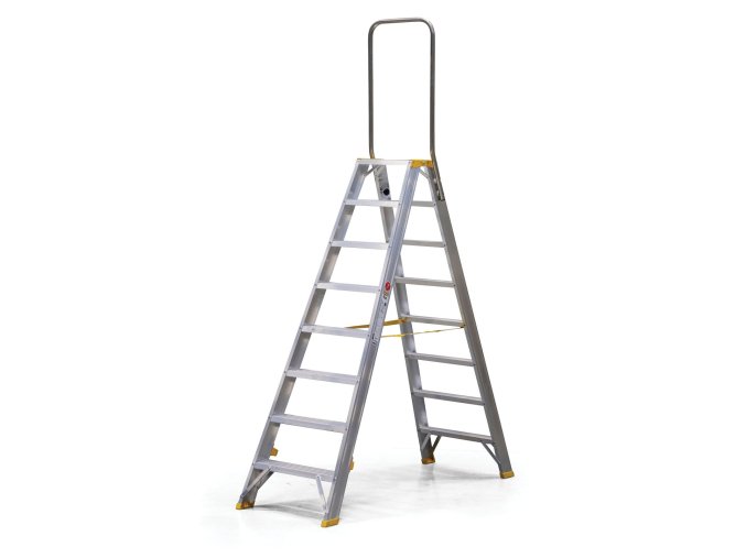 Oboustranné hliníkové schůdky ALVE FORTE s madlem, 2x8 stupňů, výška 1,7 m