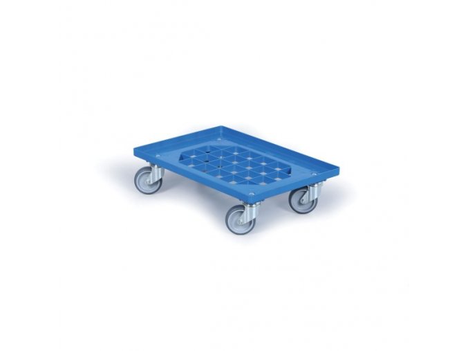 Plastový vozík s mřížkou na přepravky 600x400 mm, 250 kg, gumová kola, modrá