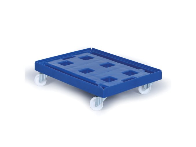 Plastový vozík XL na přepravky 800x600 mm, 500 kg, POR kola, modrá