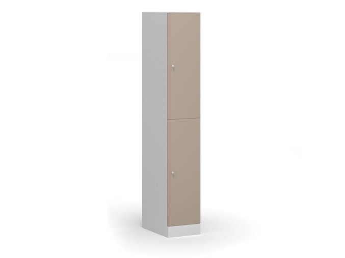 Šatní skříňka s úložnými boxy, 2 boxy, 1850 x 300 x 500 mm, cylindrický zámek, béžové dveře