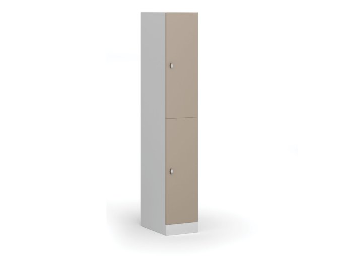 Šatní skříňka s úložnými boxy, 2 boxy, 1850 x 300 x 500 mm, otočný zámek, béžové dveře