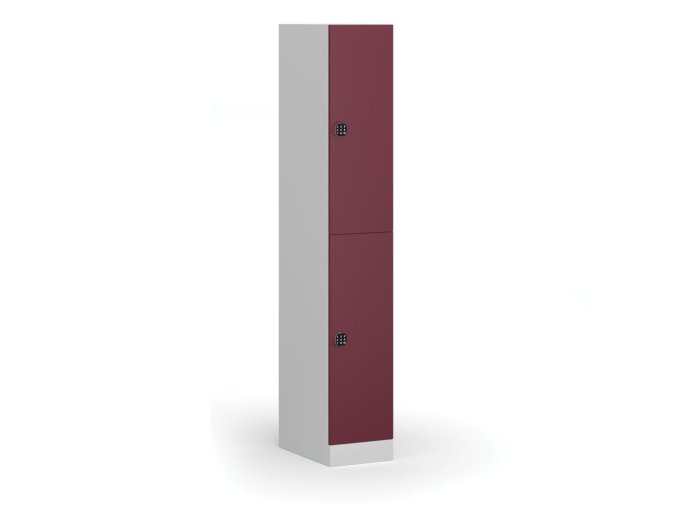 Šatní skříňka s úložnými boxy, 2 boxy, 1850 x 300 x 500 mm, kódový zámek, červené dveře