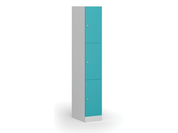 Šatní skříňka s úložnými boxy, 3 boxy, 1850 x 300 x 500 mm, cylindrický zámek, zelené dveře