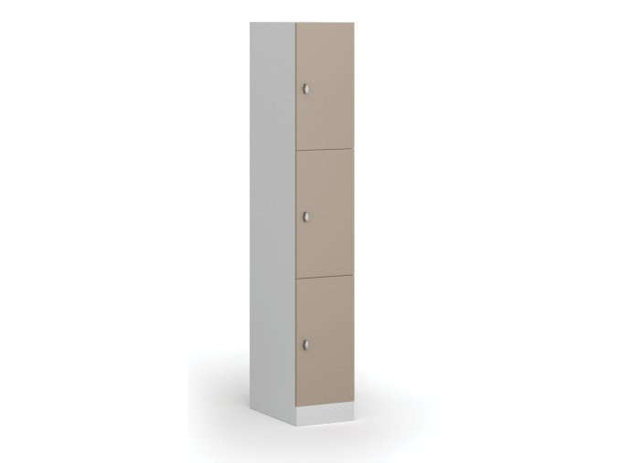Šatní skříňka s úložnými boxy, 3 boxy, 1850 x 300 x 500 mm, otočný zámek, béžové dveře