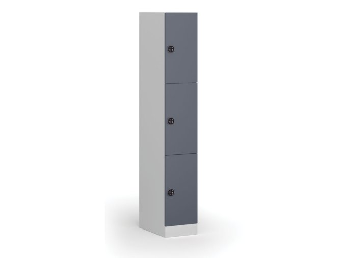 Šatní skříňka s úložnými boxy, 3 boxy, 1850 x 300 x 500 mm, kódový zámek, tmavě šedé dveře