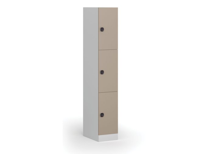 Šatní skříňka s úložnými boxy, 3 boxy, 1850 x 300 x 500 mm, kódový zámek, béžové dveře