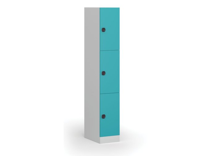 Šatní skříňka s úložnými boxy, 3 boxy, 1850 x 300 x 500 mm, kódový zámek, zelené dveře