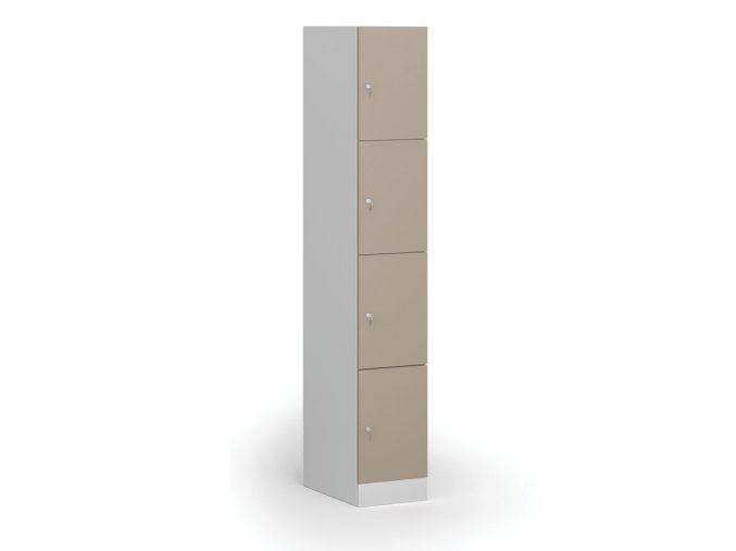 Šatní skříňka s úložnými boxy, 4 boxy, 1850 x 300 x 500 mm, cylindrický zámek, béžové dveře