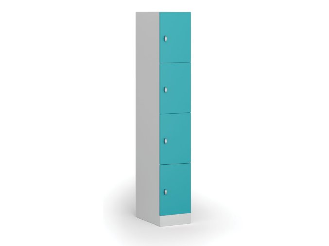 Šatní skříňka s úložnými boxy, 4 boxy, 1850 x 300 x 500 mm, otočný zámek, zelené dveře