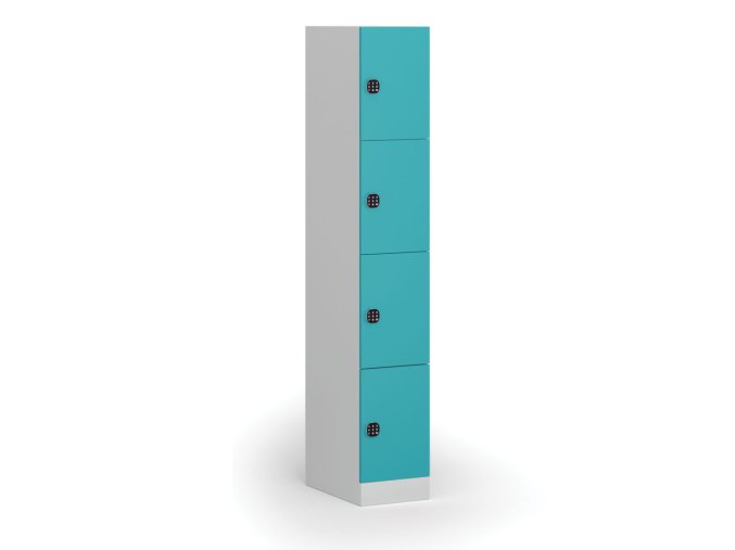 Šatní skříňka s úložnými boxy, 4 boxy, 1850 x 300 x 500 mm, kódový zámek, zelené dveře