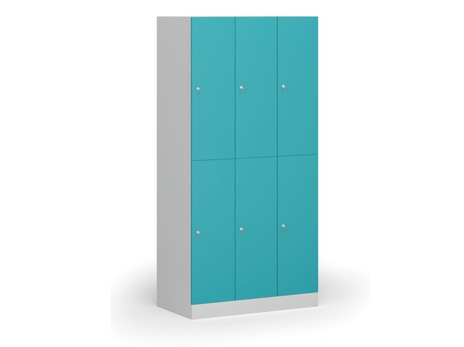 Šatní skříňka s úložnými boxy, 6 boxů, 1850 x 900 x 500 mm, cylindrický zámek, zelené dveře