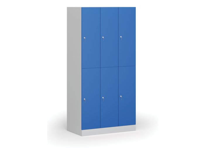 Šatní skříňka s úložnými boxy, 6 boxů, 1850 x 900 x 500 mm, cylindrický zámek, modré dveře