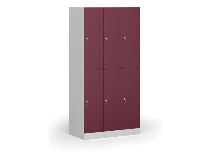 Šatní skříňka s úložnými boxy, 6 boxů, 1850 x 900 x 500 mm, cylindrický zámek, červené dveře