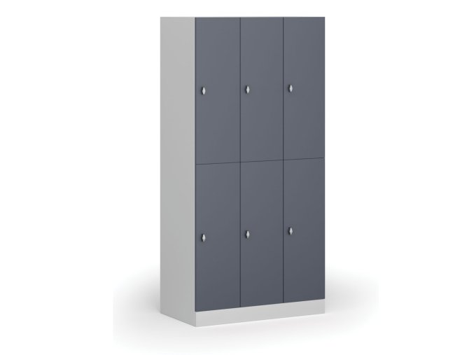 Šatní skříňka s úložnými boxy, 6 boxů, 1850 x 900 x 500 mm, otočný zámek, tmavě šedé dveře