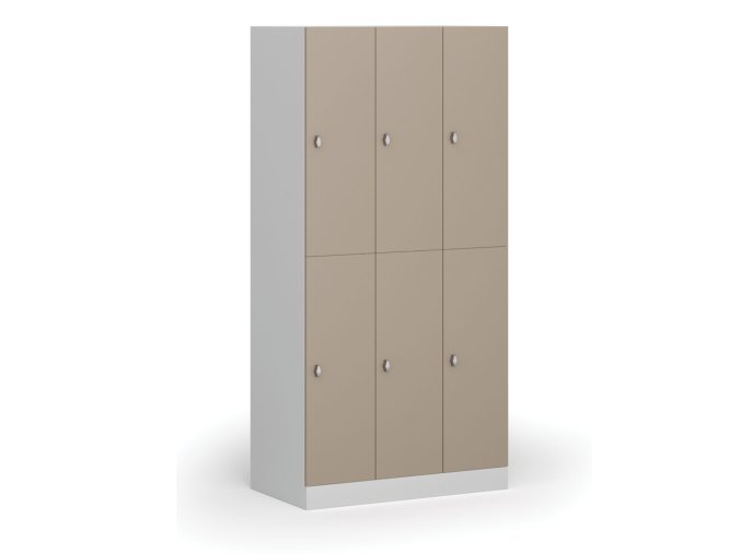 Šatní skříňka s úložnými boxy, 6 boxů, 1850 x 900 x 500 mm, otočný zámek, béžové dveře