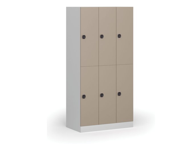 Šatní skříňka s úložnými boxy, 6 boxů, 1850 x 900 x 500 mm, kódový zámek, béžové dveře
