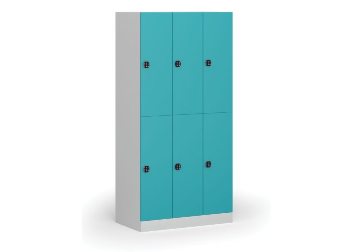 Šatní skříňka s úložnými boxy, 6 boxů, 1850 x 900 x 500 mm, kódový zámek, zelené dveře