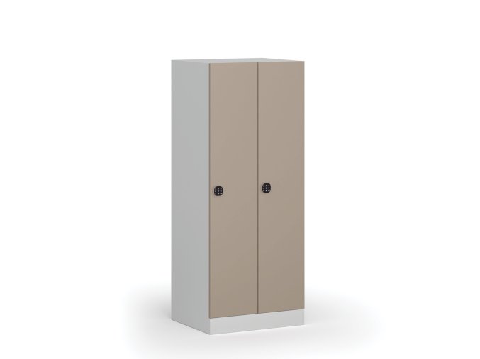 Snížená šatní skříňka, 2 oddíly, 1500 x 600 x 500 mm, kódový zámek, béžové dveře