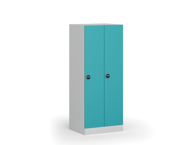 Snížená šatní skříňka, 2 oddíly, 1500 x 600 x 500 mm, RFID zámek, zelené dveře