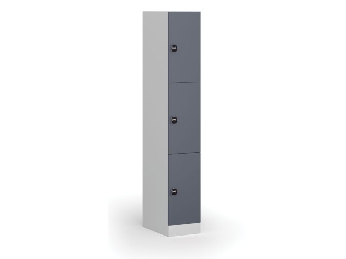 Šatní skříňka s úložnými boxy, 3 boxy, 1850 x 300 x 500 mm, RFID zámek, tmavě šedé dveře