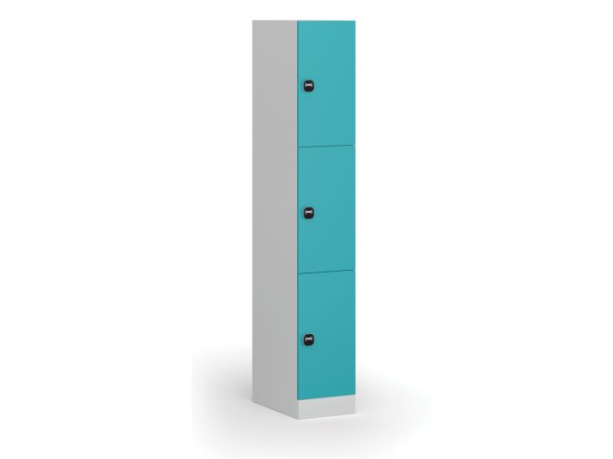 Šatní skříňka s úložnými boxy, 3 boxy, 1850 x 300 x 500 mm, RFID zámek, zelené dveře