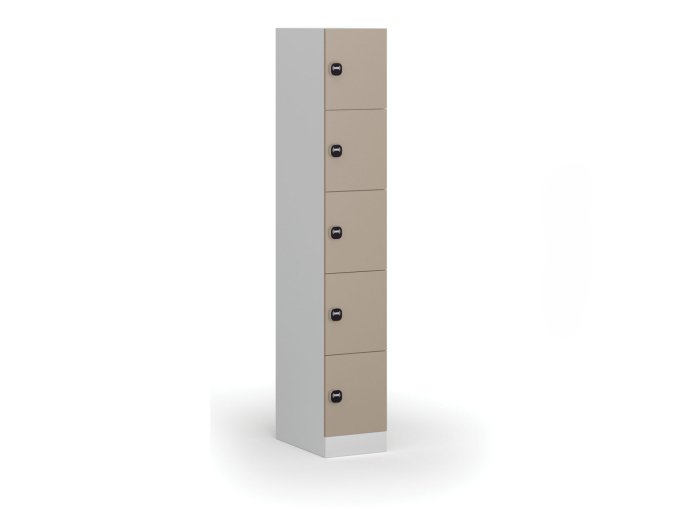 Šatní skříňka s úložnými boxy, 5 boxů, 1850 x 300 x 500 mm, RFID zámek, béžové dveře