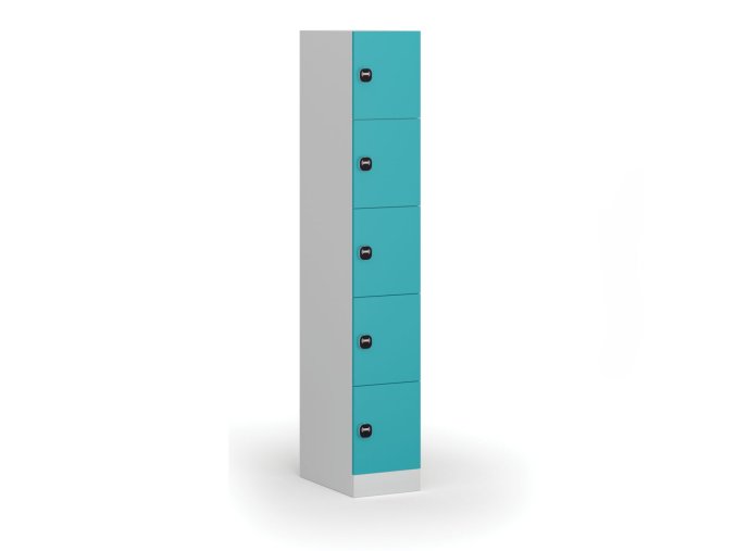 Šatní skříňka s úložnými boxy, 5 boxů, 1850 x 300 x 500 mm, RFID zámek, zelené dveře