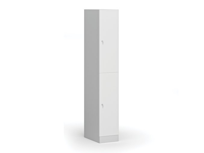 satni skrinka s uloznymi boxy 2 boxy 1850 x 300 x 500 mm cylindricky zamek laminovane dvere bila 110759