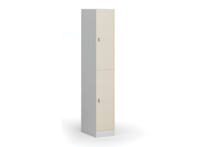 Šatní skříňka s úložnými boxy, 2 boxy, 1850 x 300 x 500 mm, otočný zámek, laminované dveře, bříza