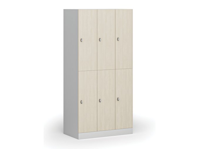 Šatní skříňka s úložnými boxy, 6 boxů, 1850 x 900 x 500 mm, otočný zámek, laminované dveře, bříza