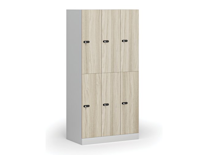 satni skrinka s1 s uloznymi boxy 6 boxu 1850 x 900 x 500 mm demont mechanicky kodovy zamek laminovane dvere dub prirodni 111049